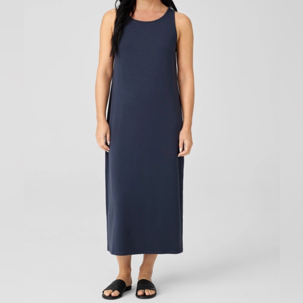 Eileen Fisher Navy Blue Stretch Jersey Tank Dress Size Medium Petite